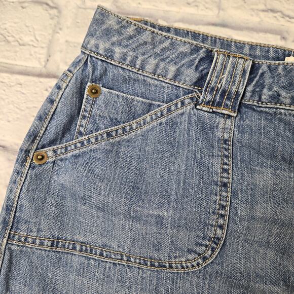 Vintage Fashion Bug Maxi Denim Skirt Modest Embroidered Pockets Back Pleat sz 12 - Picture 7 of 12